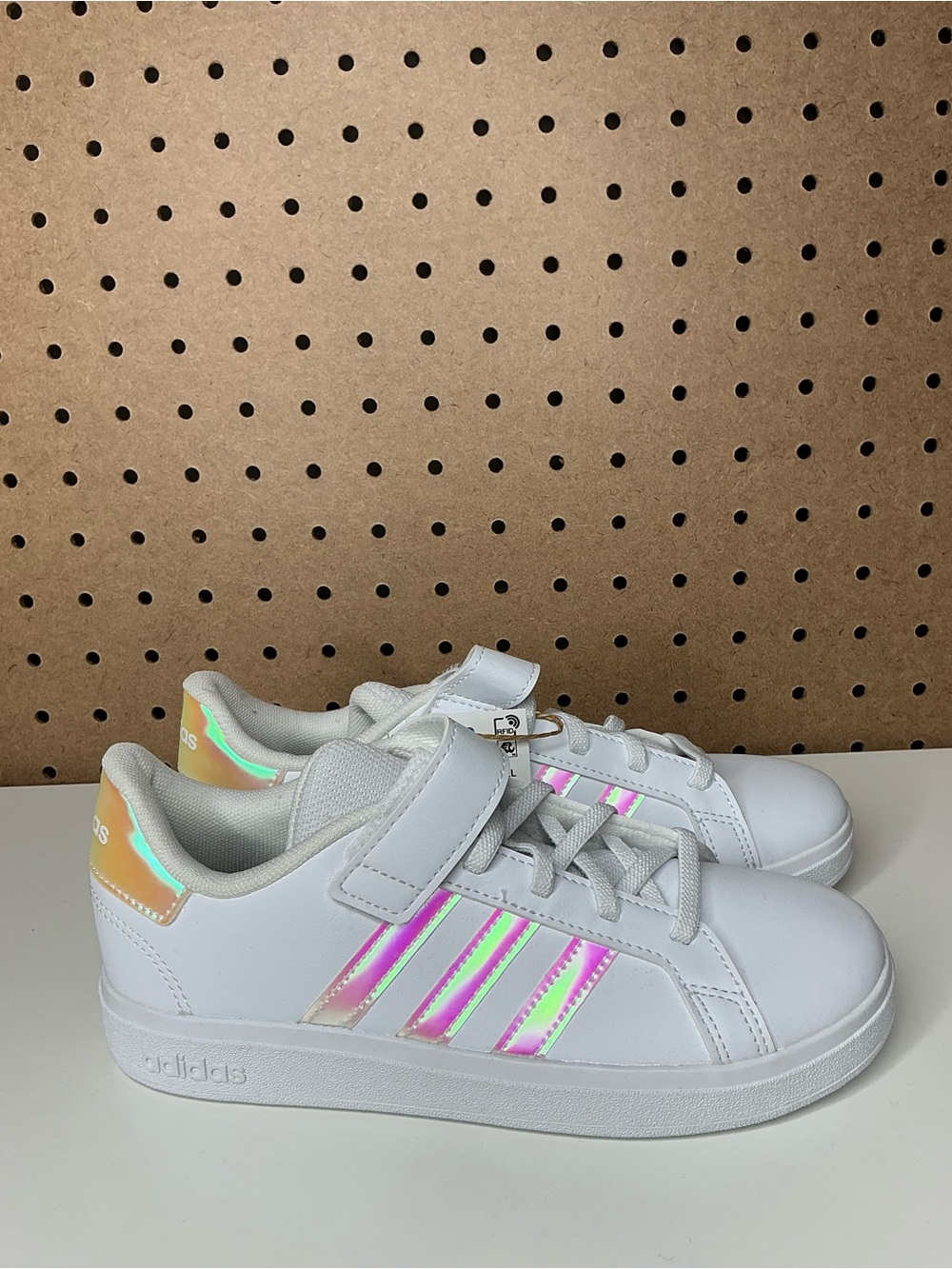 adidas White Kids Sneakers with Iridescent Stripes